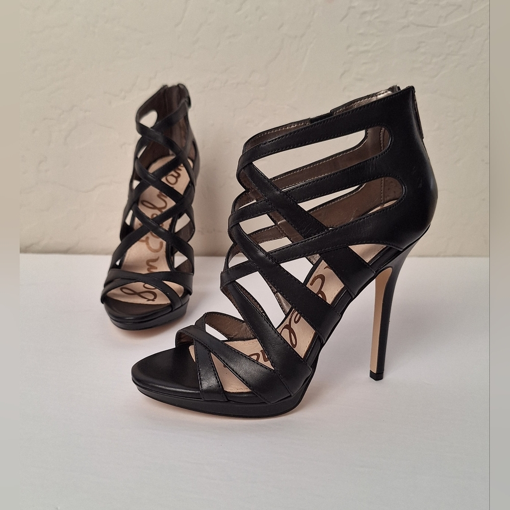 Sam Edelman Leather Caged Heels Gladiator Black Strappy Edgy Rock Goth NEW 5.5